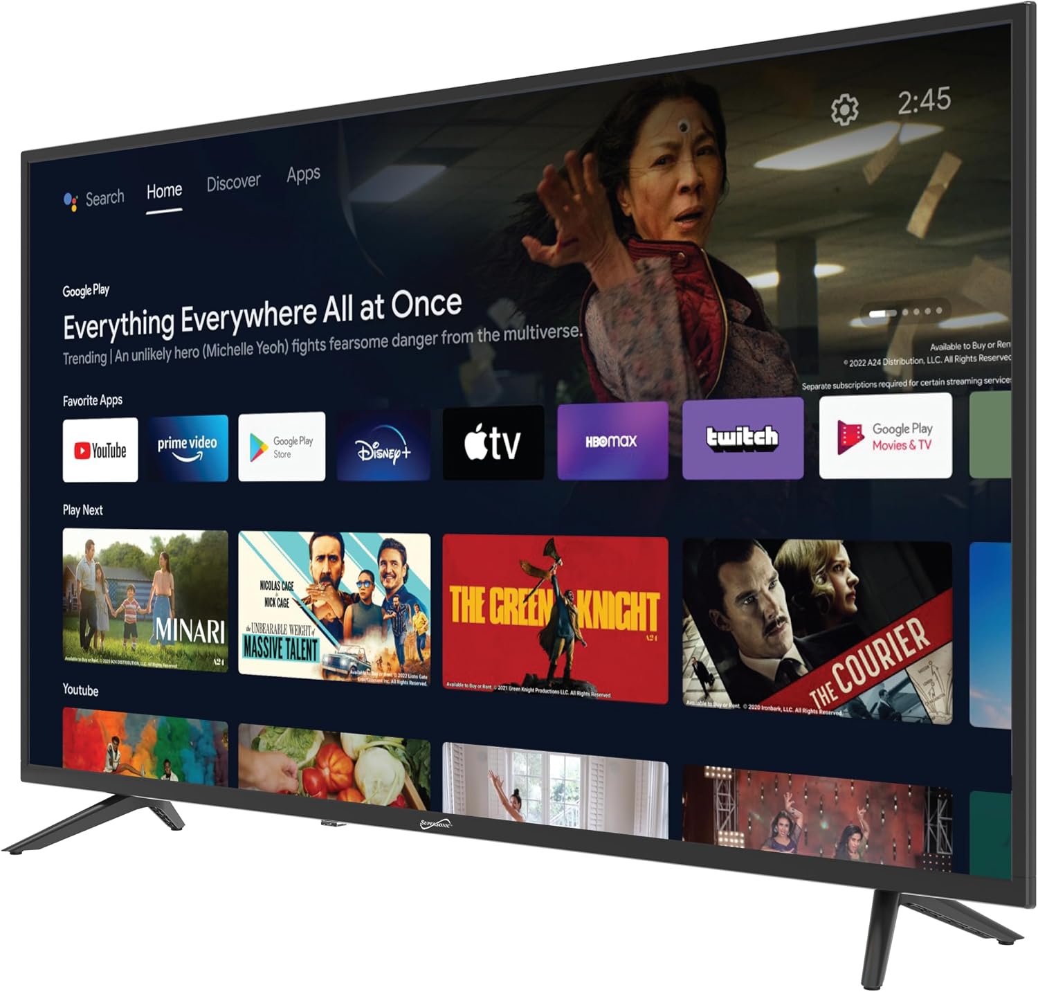 Supersonic Smart SC-4350GTV 43-inch FHD DLED TV with Google Assistant, ATSC/NTSC, HDMI, WiFi, USB Input, 1080p Resolution,16.7M Colors, 60Hz Refresh Rate, Energy-Efficient, Bluetooth, Remote Control