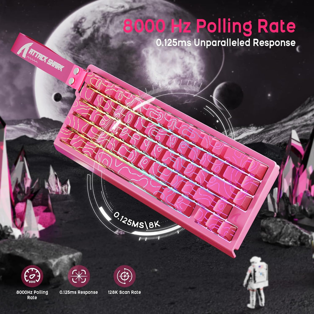 ATTACK SHARK X68 HE Wired Magnetic Keyboard with X3 Wireless Gaming Mouse Combos, 8KHz Rapid Trigger Keyboard, 0.01mm RT Accuracy, 49g Superlight Mouse, PAW3395, 26000 DPI - Pink Contours