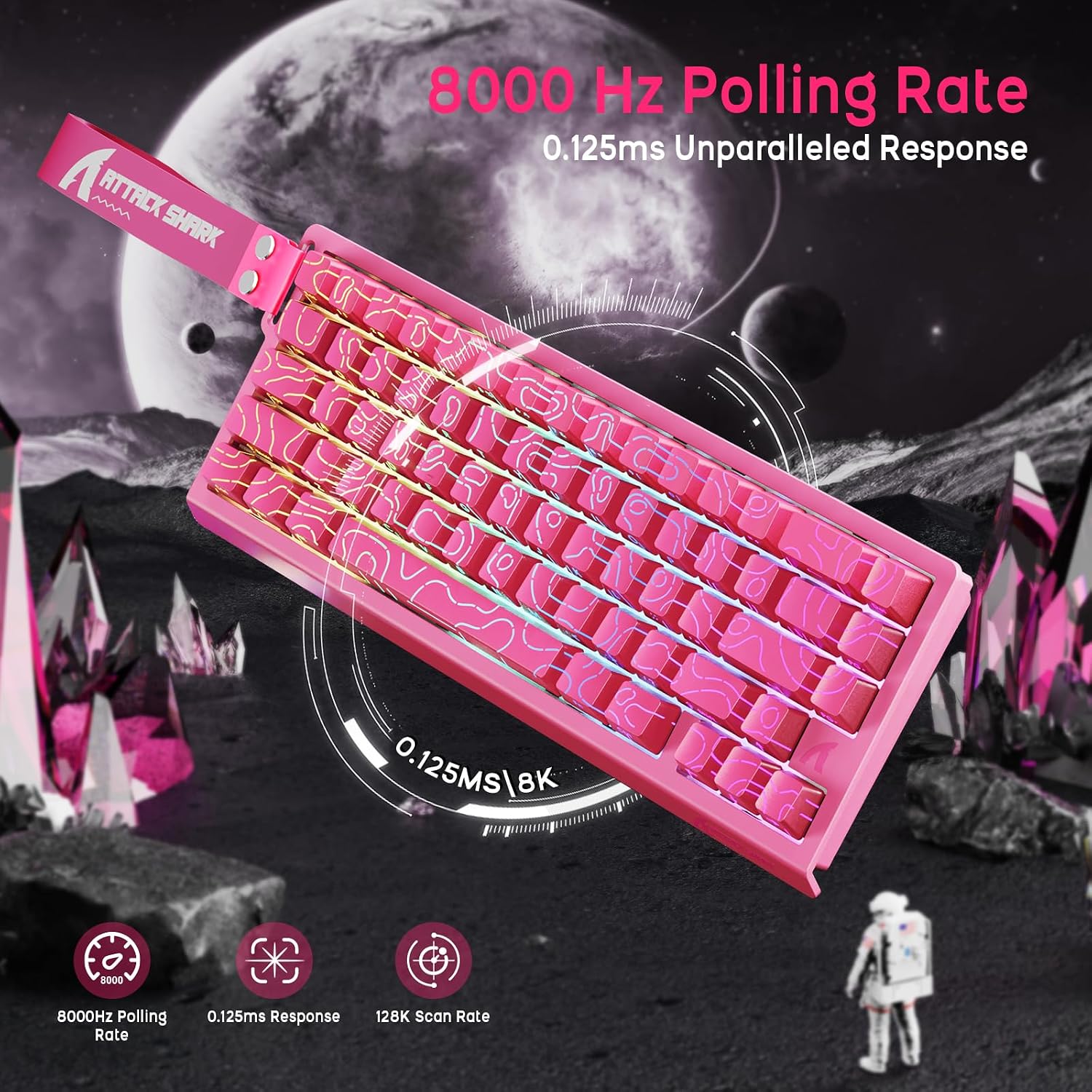 ATTACK SHARK X68 HE Wired Magnetic Keyboard with X3 Wireless Gaming Mouse Combos, 8KHz Rapid Trigger Keyboard, 0.01mm RT Accuracy, 49g Superlight Mouse, PAW3395, 26000 DPI - Pink Contours