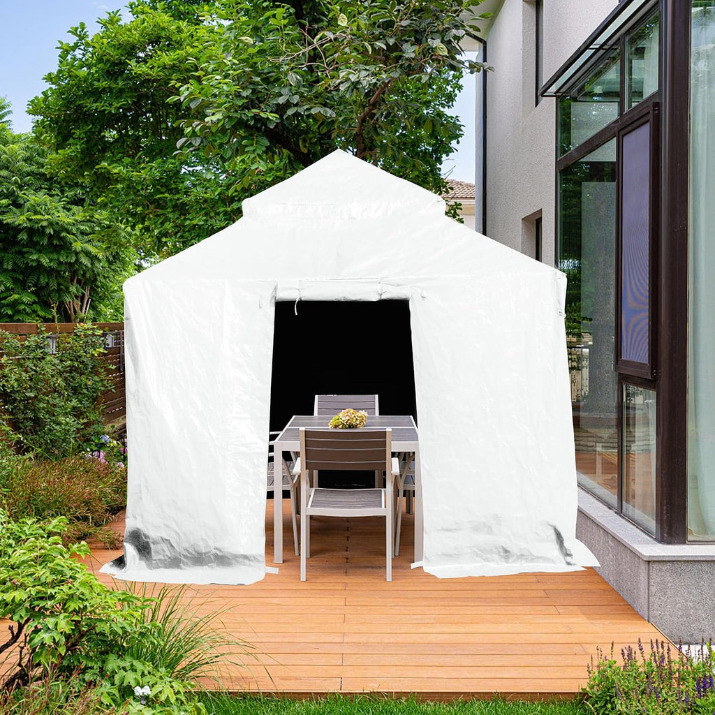 Domi 10'x10' Universal Winter Gazebo Cover, All Season Waterproof Enclosed Cover with Sidewalls and Mesh Windows, White