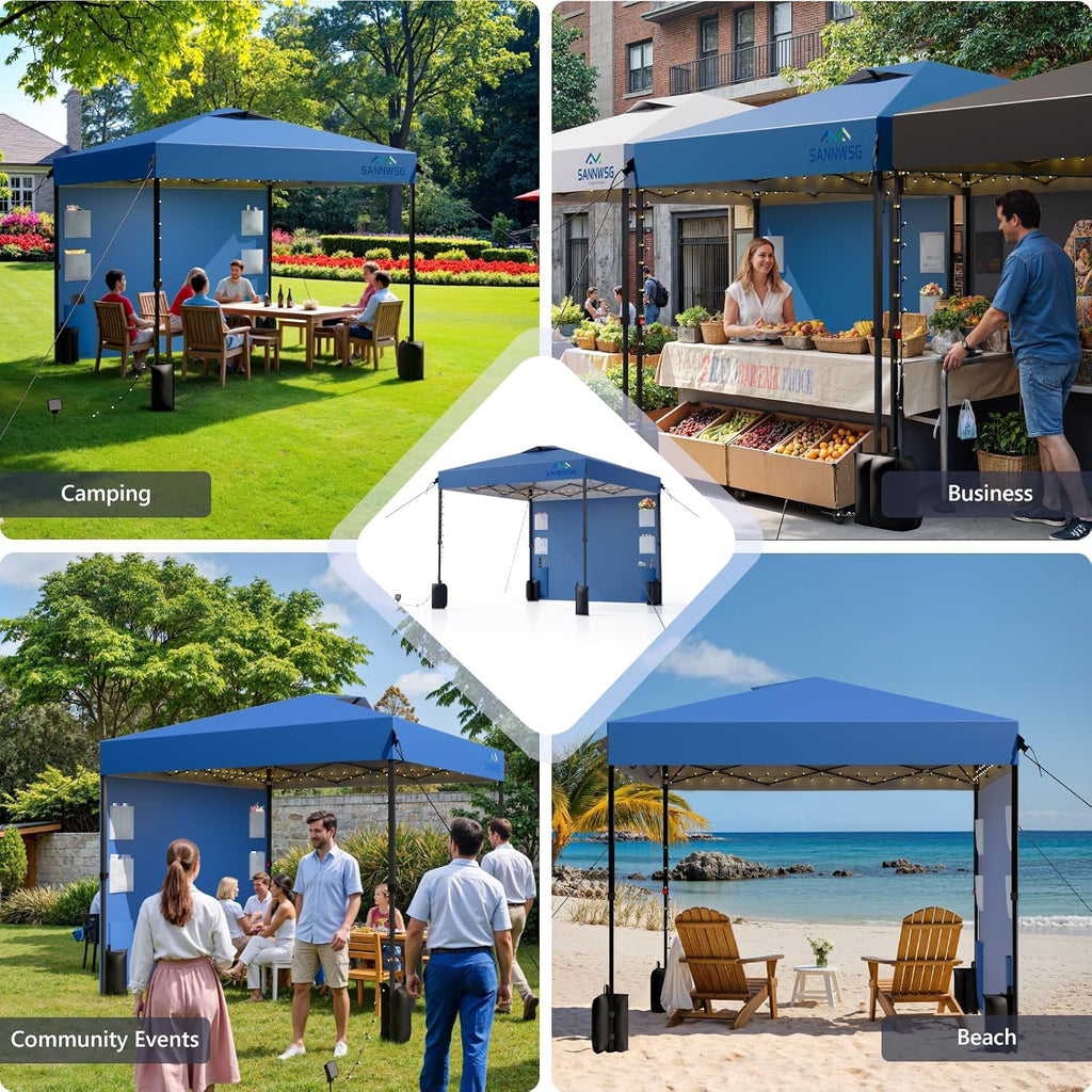 10X10 Pop Up Canopy Tent,Removable Pockets Sidewall for Extra Storage,Easy Up Canopy,Heavy Duty One Person Set Up Event Tent,Blue