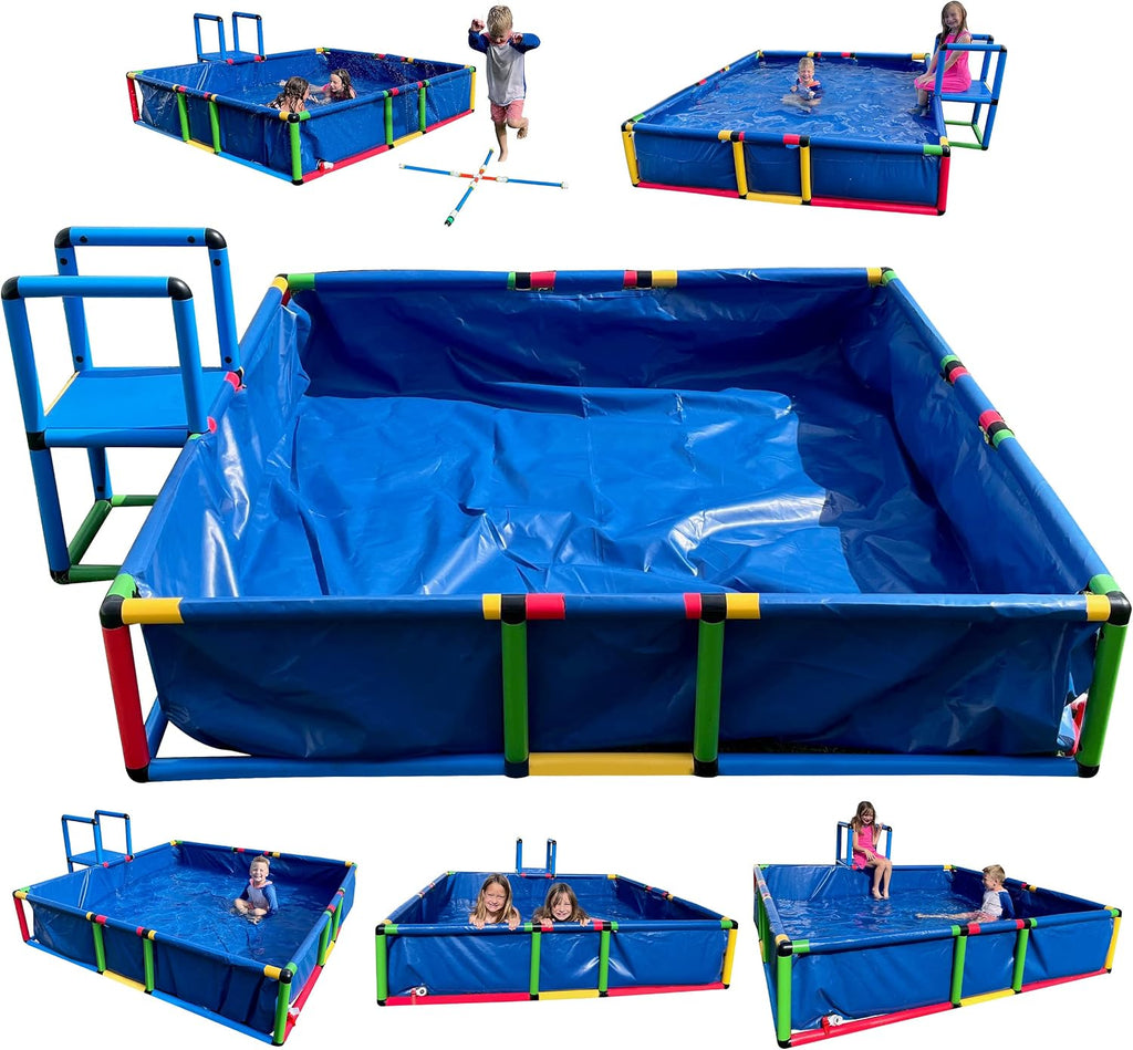 Plastic Kiddie Pool for Kids Ages 8-12 - Buildable Backyard Above Ground Pool for Ball & Sand Pit with Tubes, Connectors, Panels & Sleeve - Toddler Swimming Pools for Outside Play by Funphix