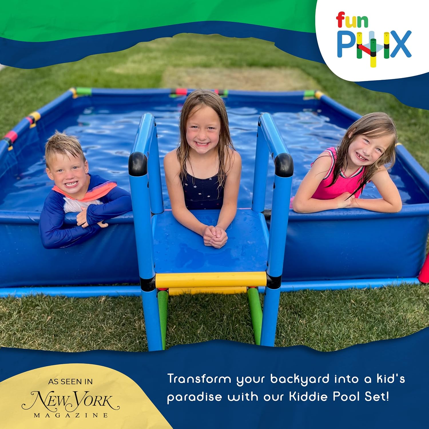 Plastic Kiddie Pool for Kids Ages 8-12 - Buildable Backyard Above Ground Pool for Ball & Sand Pit with Tubes, Connectors, Panels & Sleeve - Toddler Swimming Pools for Outside Play by Funphix