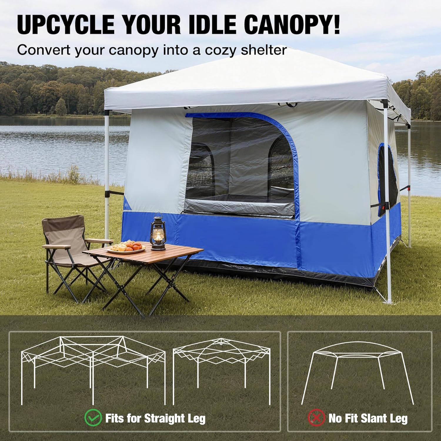 REDCAMP Canopy Camping Tent for Pop Up Canopy Tent, Inner Tent Converts Straight Leg 10'x10' or 10'x20' Canopy into Camping Tent, Fits 4-6 Person(Frame/Shelter NOT Included)