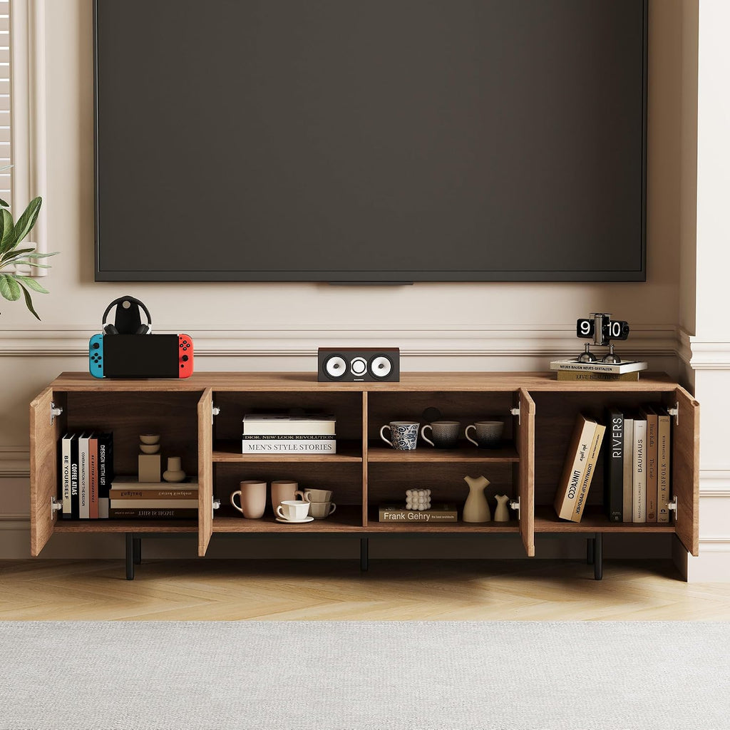 Mid Century Modern TV Stand for 70 Inch TVs, 70.87' Walnut Console with Ample Storage – Stylish Entertainment Center for Living Room or Bedroom
