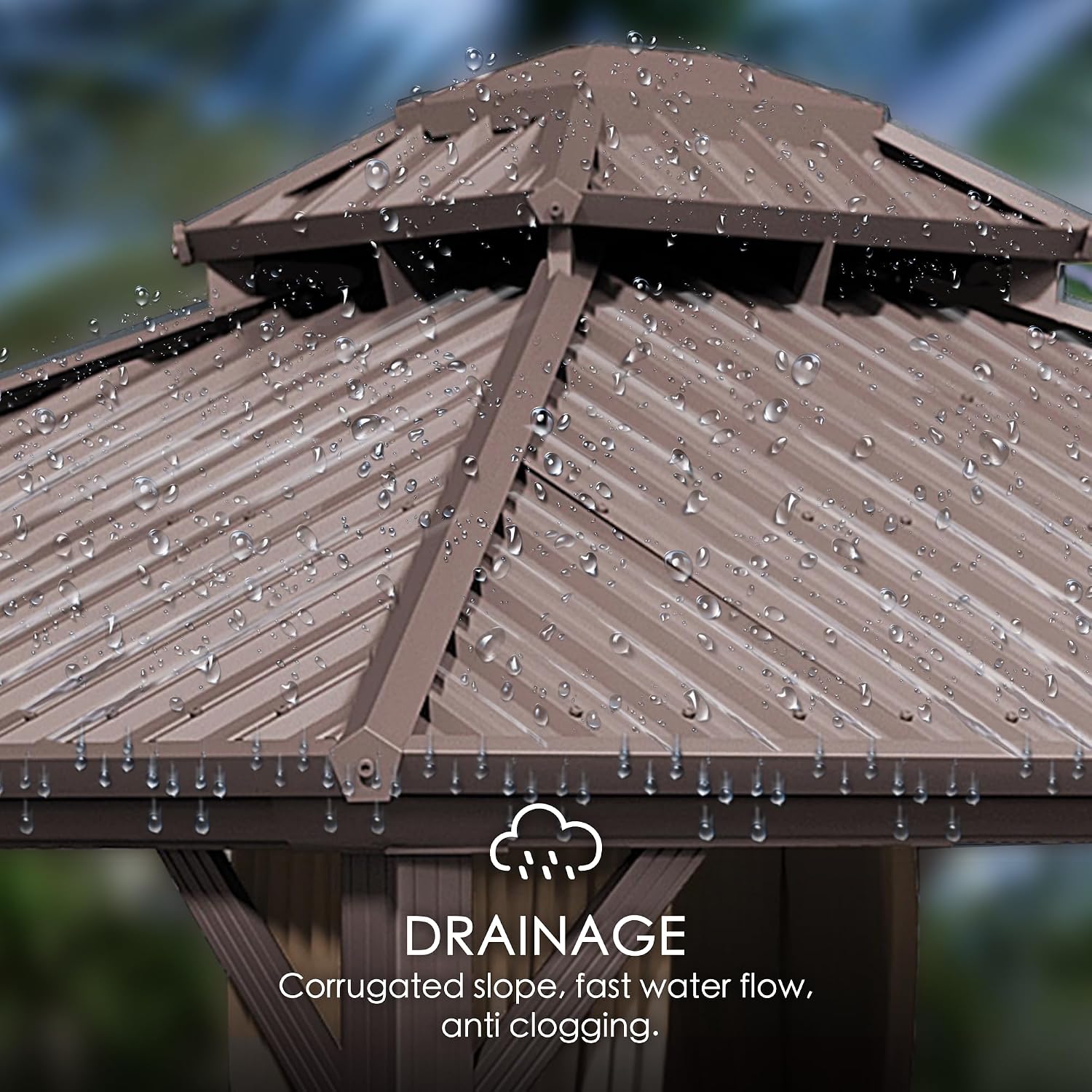 Kozyard Caesar 12'x16' Hardtop Gazebo - Permanent Metal Pavilion with Netting and Shaded Curtains for Patio, Backyard, and Deck - Galvanized Steel Outdoor Aluminum Canopy, Double Roof Gazebo (Brown)