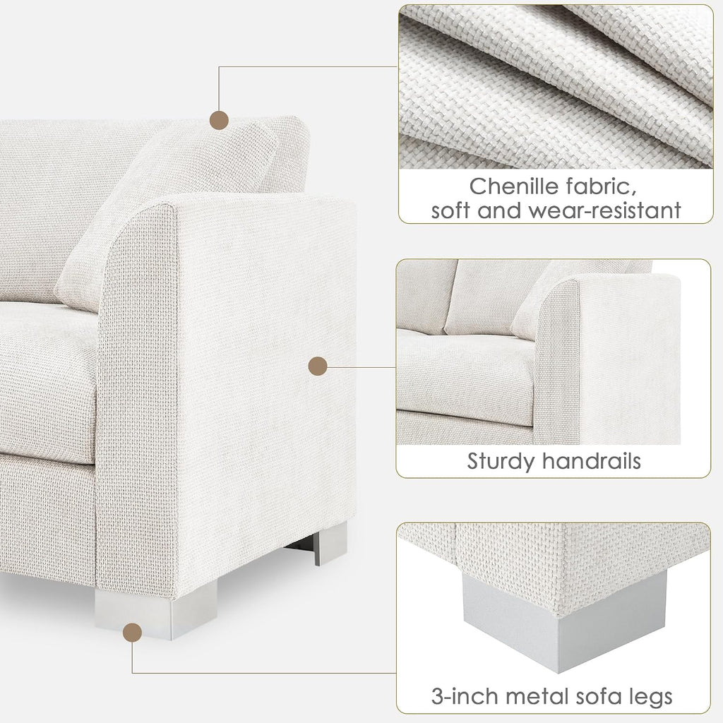 Merax Modern Chenille Sectional Sofa with Oversized Chaise, L-Shaped Couch with 2 Free Pillows, 4-Seat Sleeper Lounge for Living Room, Apartment,Office Minsk Gray