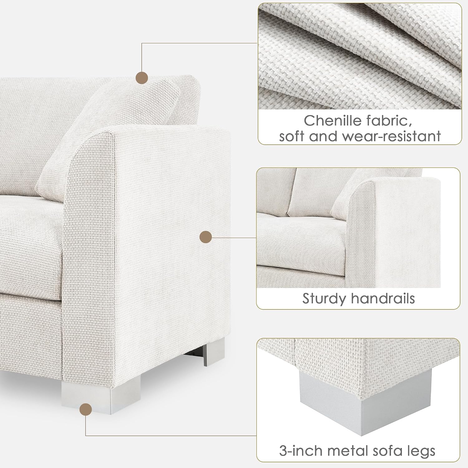 Merax Modern Chenille Sectional Sofa with Oversized Chaise, L-Shaped Couch with 2 Free Pillows, 4-Seat Sleeper Lounge for Living Room, Apartment,Office Minsk Gray