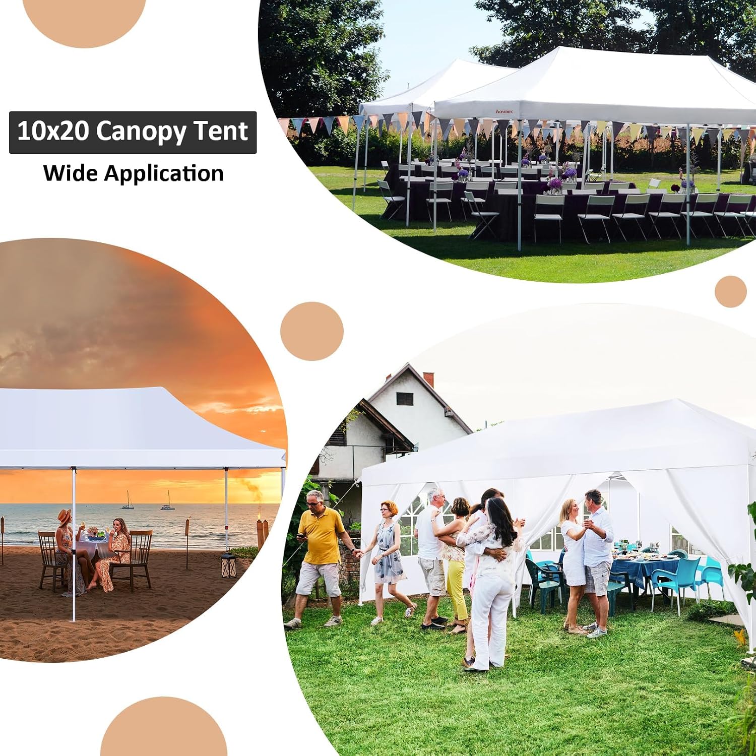 COBIZI 10x20 Pop Up Canopy with 6 Sidewalls, Conical Party Tent 10x20 with 3 Adjustable Height Waterproof, UV-Resistant with Carry Bag, Sandbag, Stake, Tents for Parties, Commercial (Frame Upgraded)