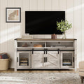 WAMPAT Farmhouse Entertainment Center for 65 Inch TVs, 59' Barn Door TV Stand with Sliding Barn Doors & Mesh Accents, Adjustable Farmhouse TV Stand with Storage for Living Room, Rustic Oak and White