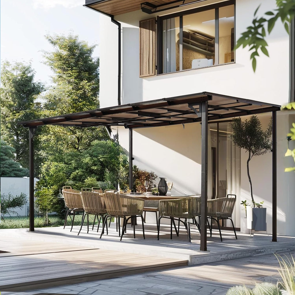 Wall Gazebo12' x 10', Hard Top Gazebos Pergola on Clearance, Outdoor Patio Lean to Gazebo Canopy Awnings for Deck, Porch, Backyard and More