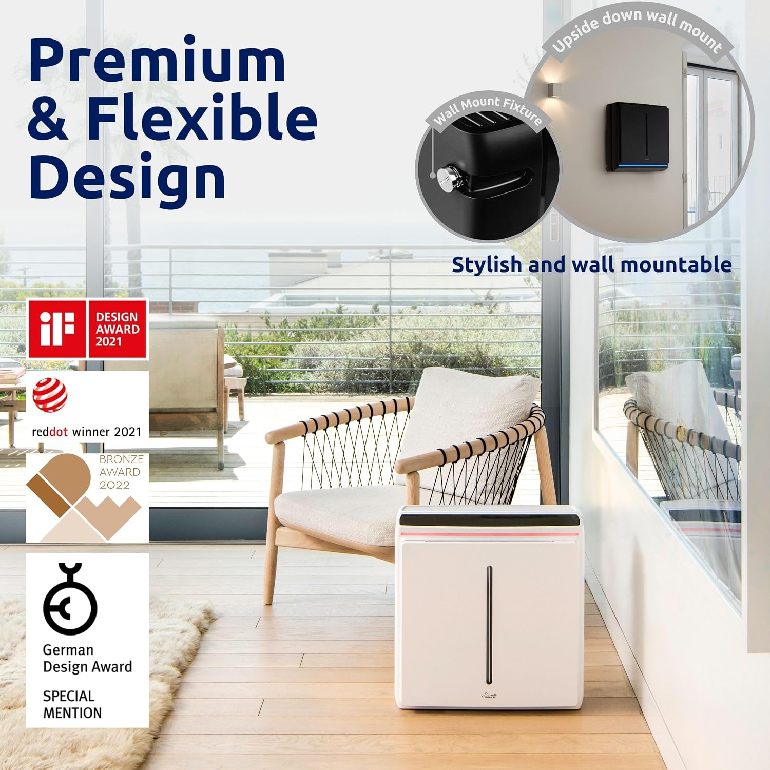 Rabbit Air A3 SPA-1000N Air Purifier HEPA Filter - Ultra Quiet, WiFi-enabled, Wall Mountable HEPA Air Purifiers for Home, Pets, Pet Dander, Smoke, Dust, Odors, VOCs - Asthma & Allergy Filter, White