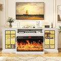 oneinmil 80'' Fireplace TV Stand with 3-Sided Glass, TV Cabinet for TVs up to 85', 80'' Modern Media Entertainment Center with Farmhouse Glass Door Storage Cabinets