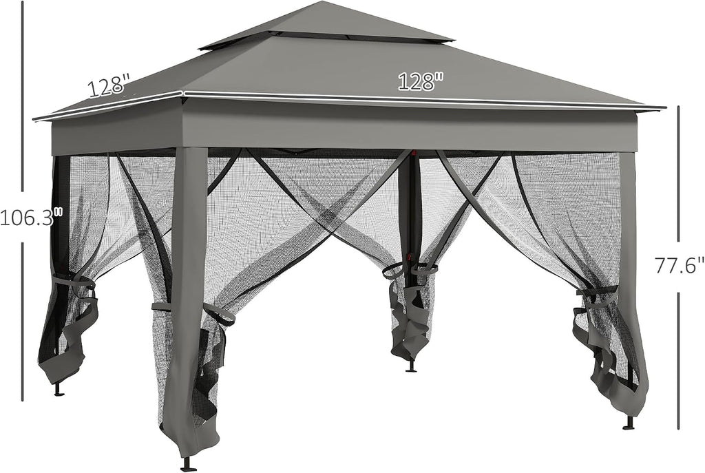 Outsunny 11' x 11' Pop Up Canopy, Outdoor Patio Gazebo Shelter with Removable Zipper Netting, Instant Event Tent w/ 114 Square Feet of Shade and Carry Bag for Backyard, Garden, Dark Gray
