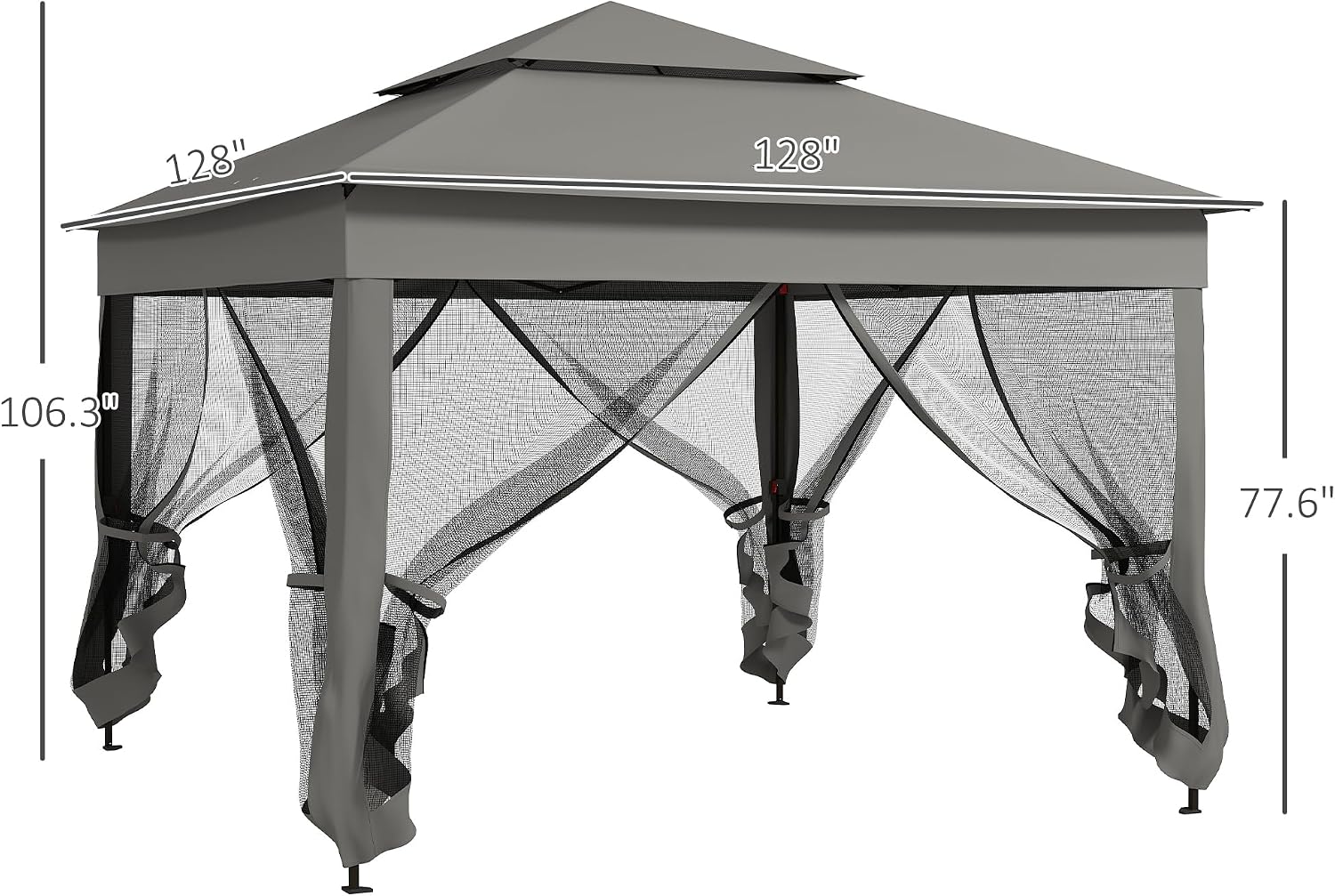 Outsunny 11' x 11' Pop Up Canopy, Outdoor Patio Gazebo Shelter with Removable Zipper Netting, Instant Event Tent w/ 114 Square Feet of Shade and Carry Bag for Backyard, Garden, Dark Gray