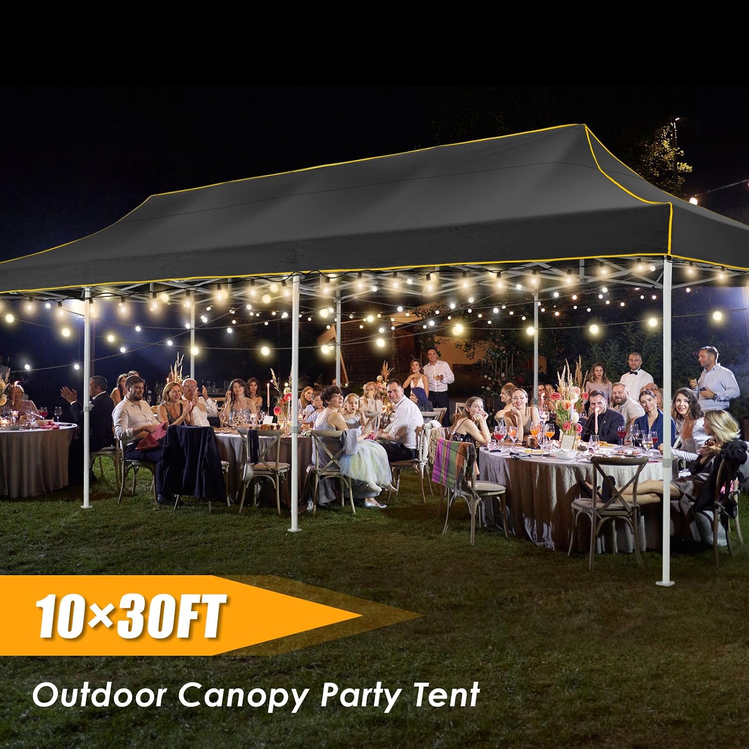 HOTEEL 10x30 Heavy Duty Pop Up Canopy Tent for Parties Event Wedding Commercial Instant Canopy with Wheeled Bag, Party Tent Waterproof UV 50+&Windproof, Upgraded Thick Hexagonal Legs, Black