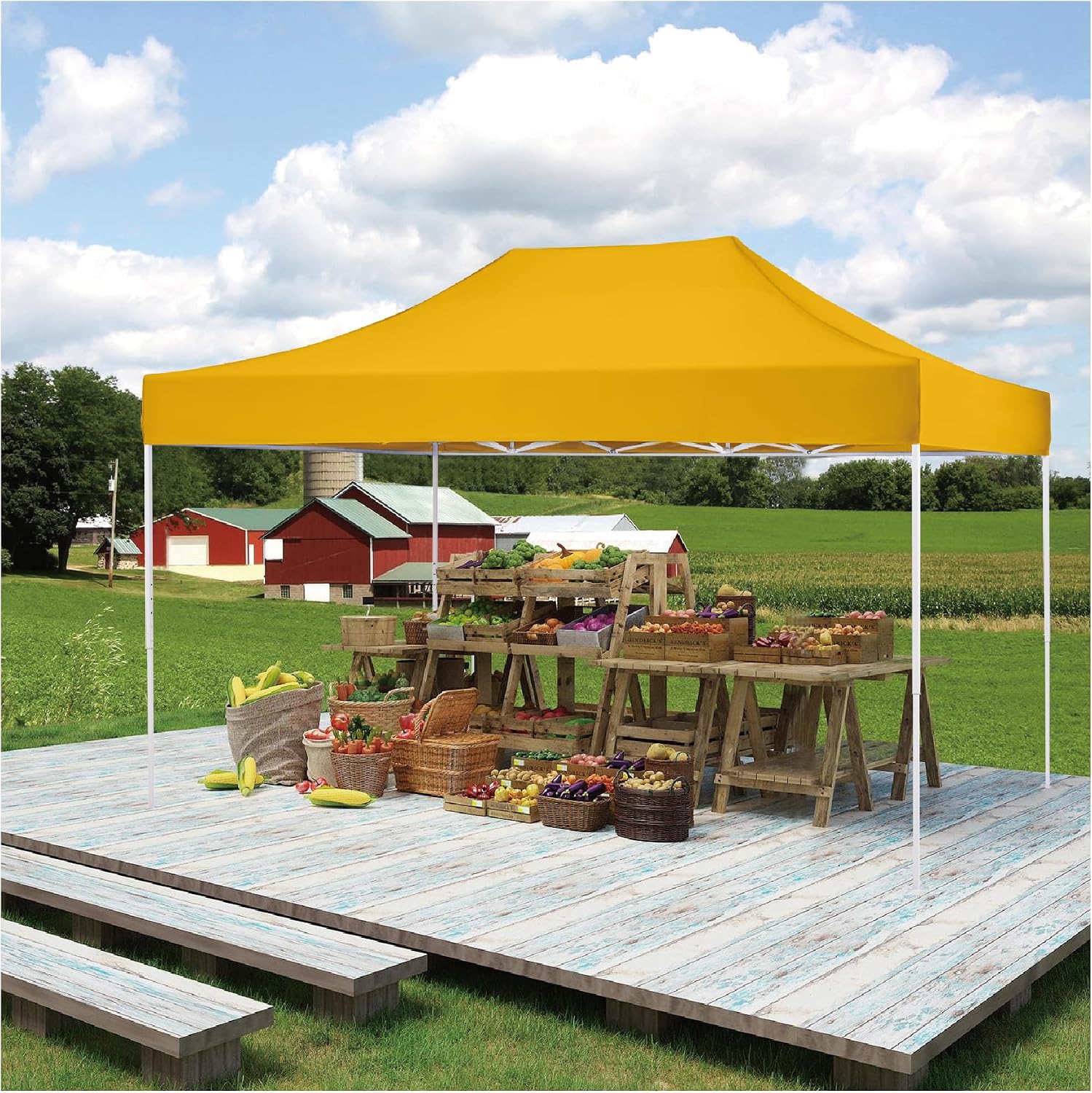 AMERICAN PHOENIX 10x15 Canopy Tent Pop Up Easy Instant Commercial Outdoor Party Canopy Shade (Yellow, 10x15FT (White Frame))