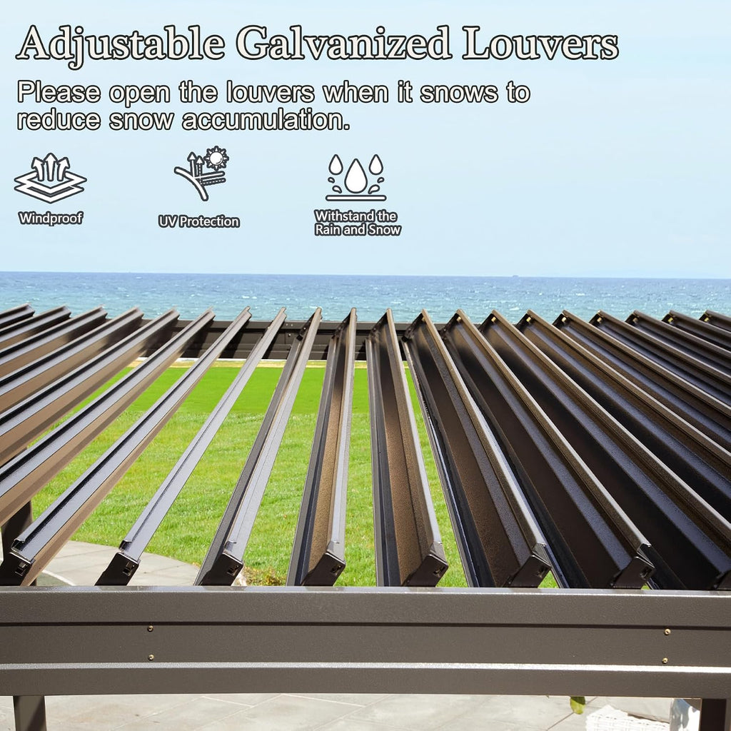 Domi Outdoor Pergola 10x16FT with Adjustable Steel Roof, Louvered Pergola Aluminum Frame for Backyard, Garden and Lawn,Brown