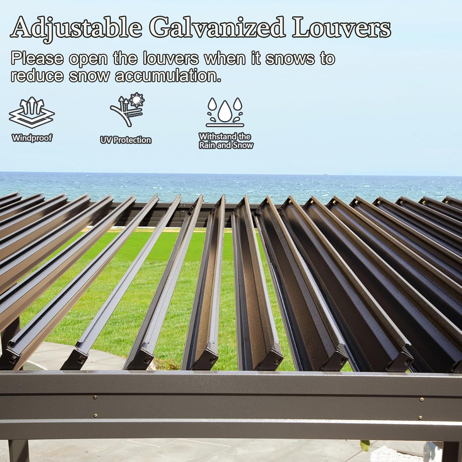 Domi Outdoor Pergola 10x16FT with Adjustable Steel Roof, Louvered Pergola Aluminum Frame for Backyard, Garden and Lawn,Brown