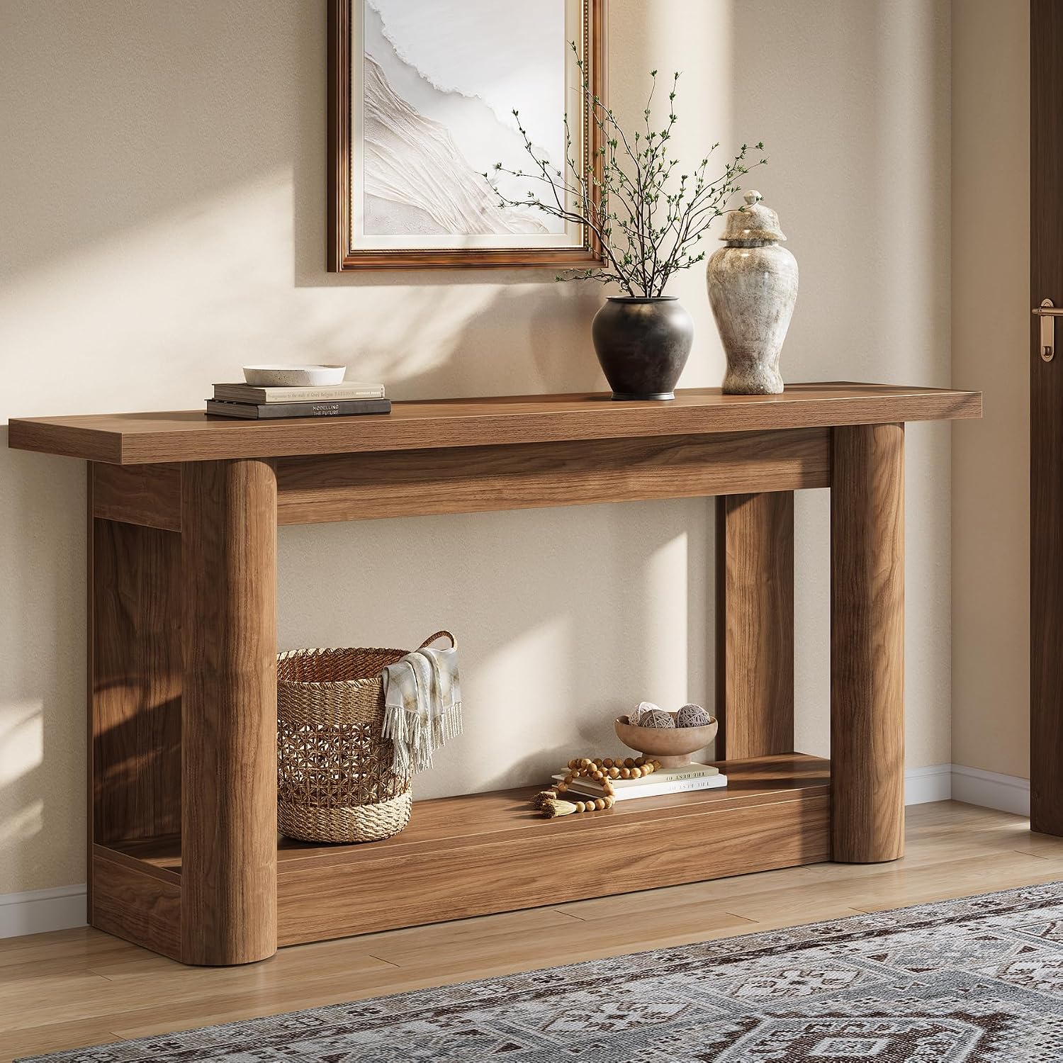 Tribesigns 63-Inch Farmhouse Console Table, Narrow Long Sofa Table Behind The Couch, 2-Tier Storage Entryway Furniture for Hallway, Entrance, Living Room, Rustic Brown