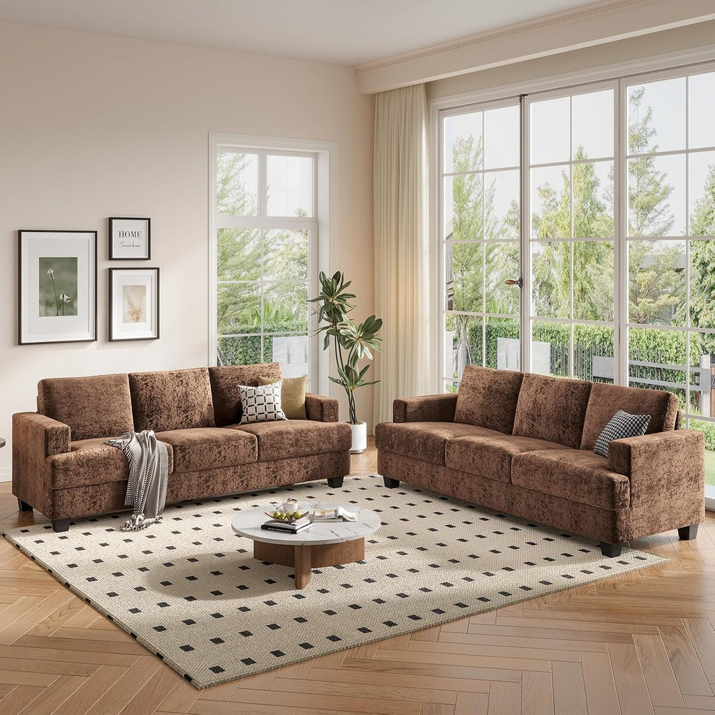 COPIAE 89 Inch Sofa with Extra Deep Seats Oversize,3 Seater Sofa for Living Room, Modern Couch and Sofa, Comfy Armrests and Seats and Backrests, Easy Installation,Chenille Fabric Brown