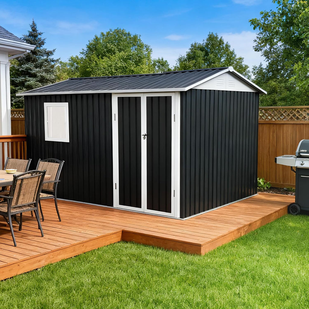 10x7FT Steel Outdoor Storage with 1 Window Galvanized Tool Shed Garden for Bike Waterproof Shed,Bike Metal Storage Shed for Backyard, Patio
