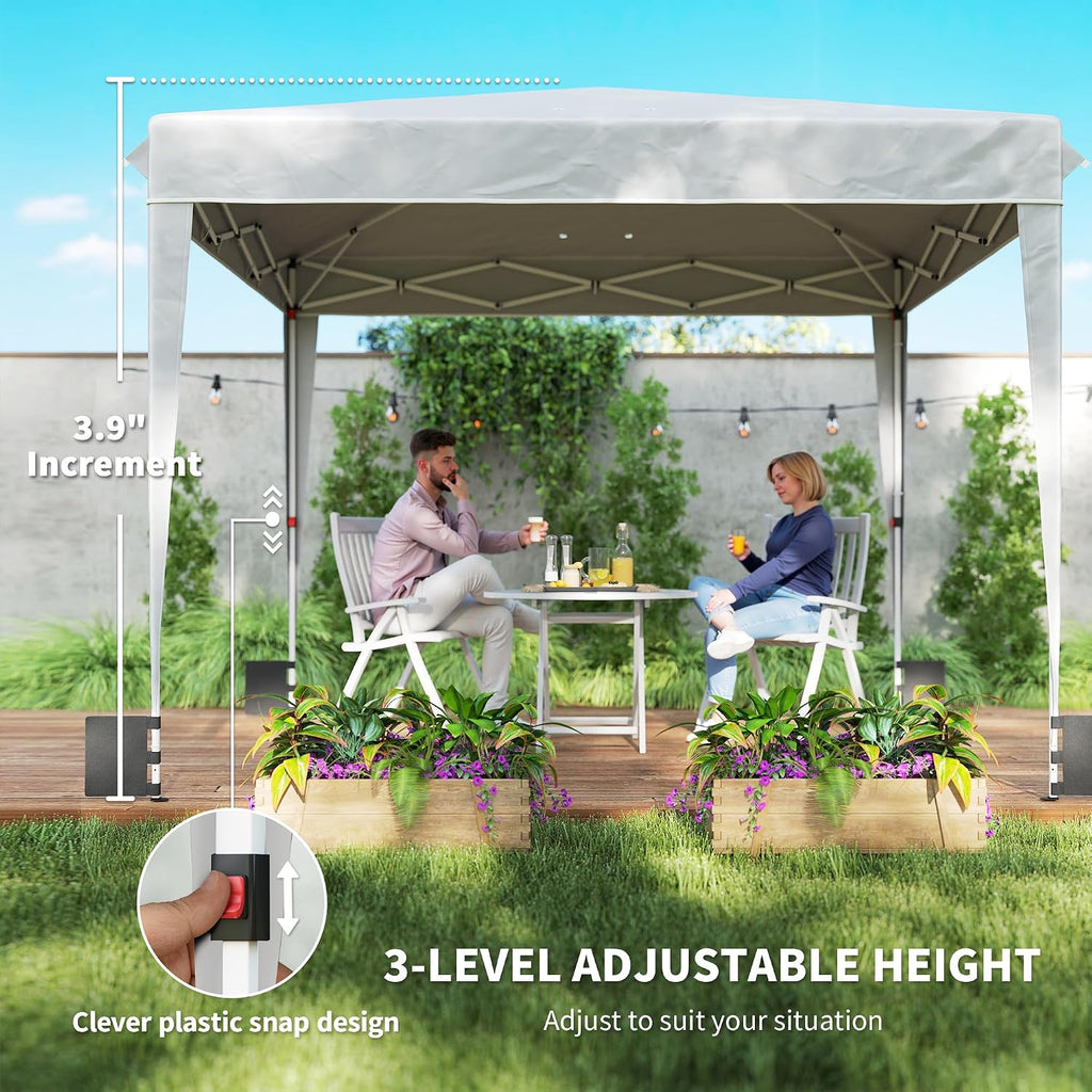 Outsunny 10 x 10 ft Pop Up Canopy Tent with Sidewalls, UPF50+ Outdoor Portable Instant Canopy Shelter with Carry Bag, Sandbags, Adjustable Height for Parties, Events, Camping, White