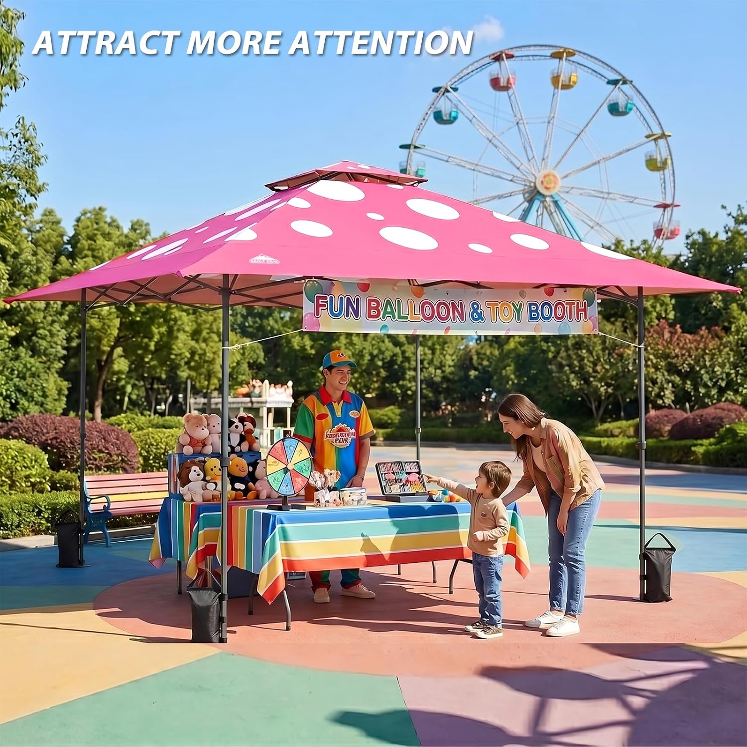 EAGLE PEAK 13x13 Straight Leg Pop Up Canopy Tent Instant Outdoor Canopy Easy Single Person Set up Folding Shelter w/Auto Extending Eaves 169 Square Feet of Shade (Pink Mushroom)