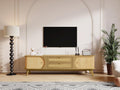 Merax Modern Fluted TV Stand for 75' TVs, Mid-Century Entertainment Center Tambour Door Media Console TV Cabinet with Rattan-Front Drawer for Living Room, Curved Profile Design