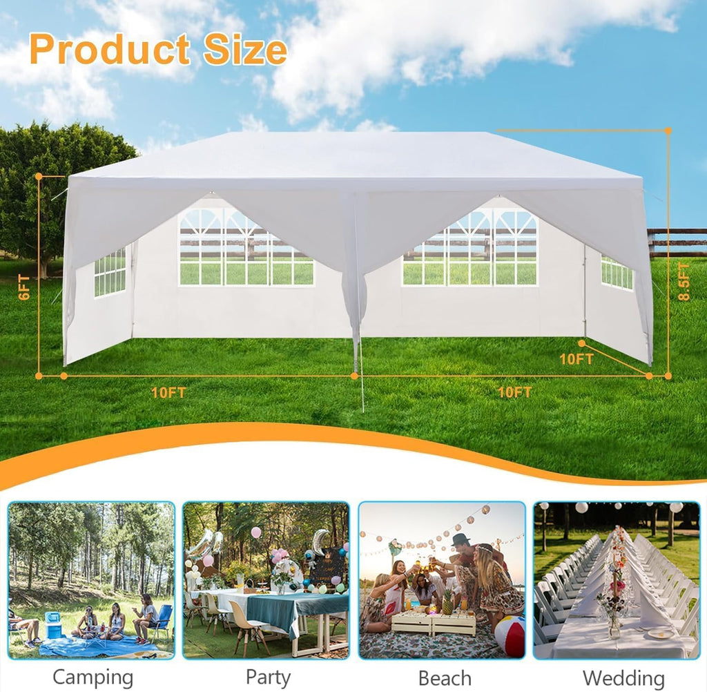 Outdoor Gazebo Canopy Wedding Party Tent Camping Shelter Commercial Instant Shelter Waterproof Tent with Removable Side Walls (10'x20' Six Sides)
