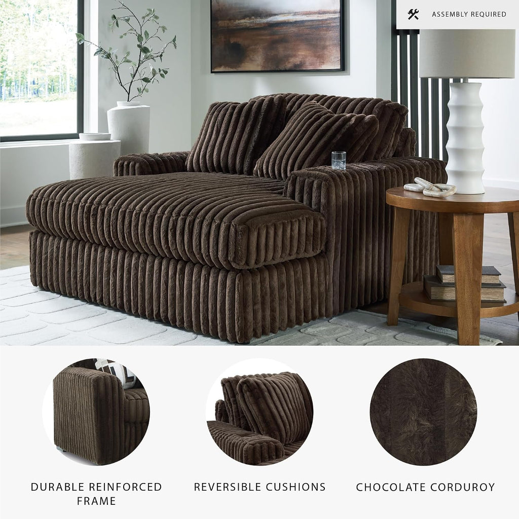Signature Design by Ashley Midnight-Madness Contemporary Oversized Chaise with Reversible Cushions, USB Ports and Cup Holders, Dark Brown