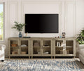 WAMPAT 100 Inch TV Stand with Glass Door, Wood TV Cabinet Entertainment Center for 75/80/85 Inch TV, 3-in-1 Kitchen Buffet Cabinet with 6 Storage Cabinets for Dining Room & Living Room, Wash Grey