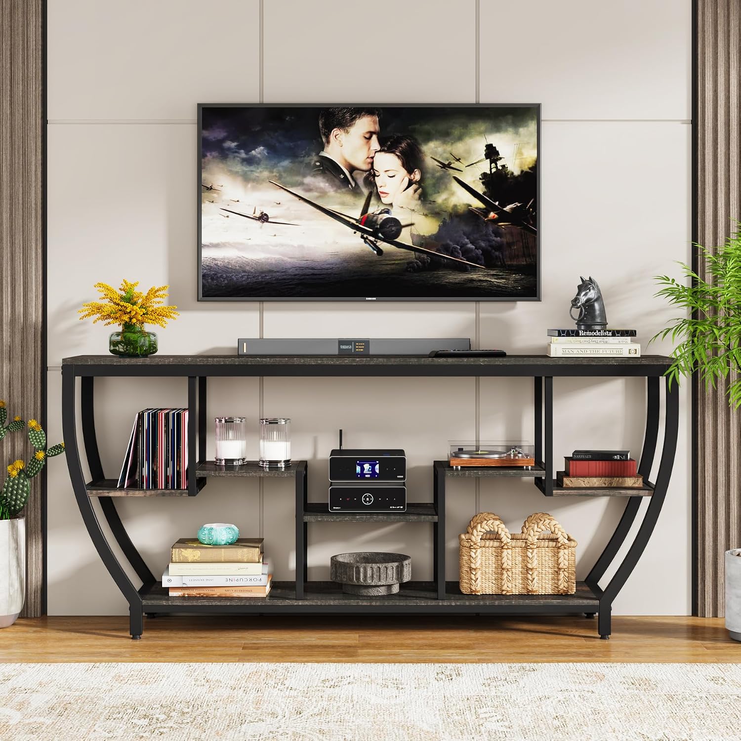Tribesigns 70.9 Inch Long Sofa Table with Shelves, Rustic Console Table with Storage, Industrial Entryway Table TV Stand, Behind Couch Table Accent Tables for Living Room, Hallway, Foyer, Dark Grey