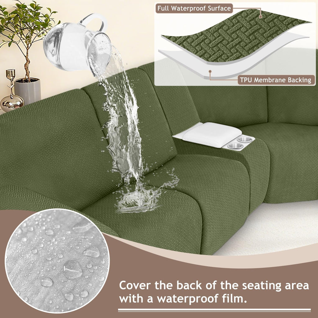 ALIECOM 100% Waterproof Recliner Sectional Couch Covers L Shape Stretch Corner Reclining Sectional Sofa Cover Washable Recliner Slipcover Protector for Dog Pet (5 Seat and 1 Console, Avocado Green)