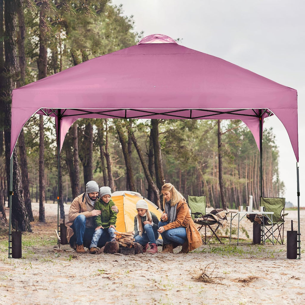 12'x12'FT Pop Up Canopy, Easy-Setup Gazebo, Outdoor Awning with 3-Adjustable Heights for Beach, Parties, Camping, Pink.