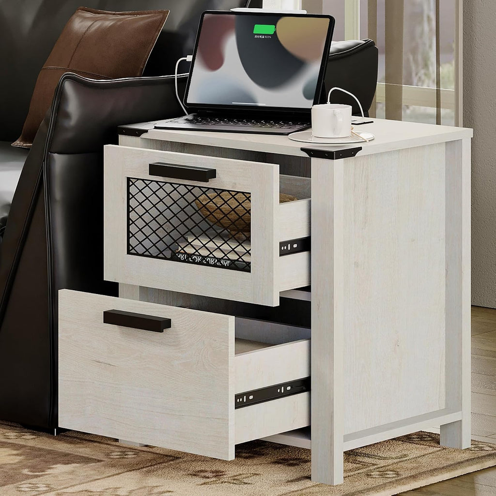 WAMPAT TV Stand Set for 85 inch TV with Charging Station, 3 in 1 Wood Entertainment Center TV Console Table for Living Room, Antique White