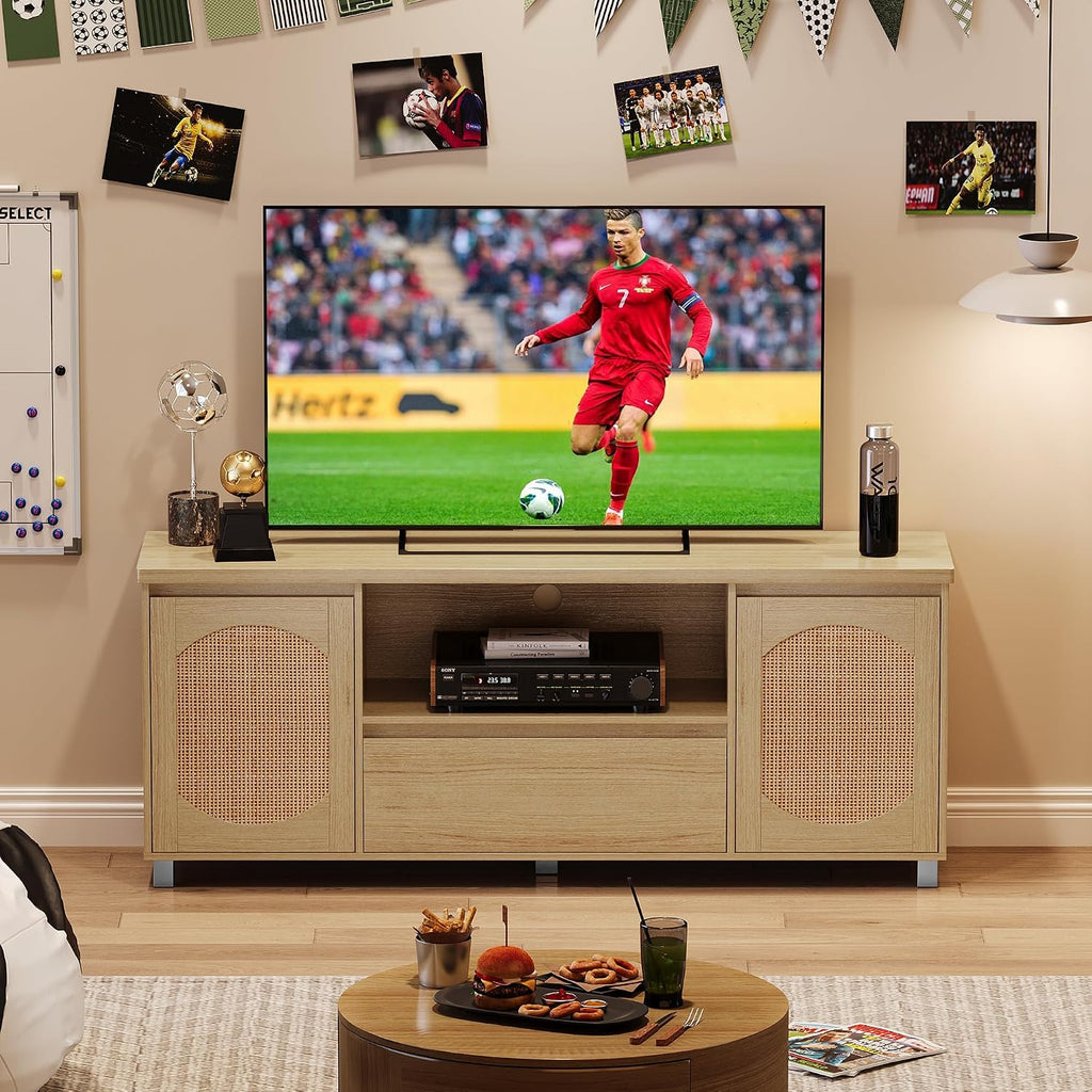 IDEALHOUSE 63in TV Stand for TVs Up to 70', Fluted Entertainment Center with Storage Drawer and Open Shelves, Modern TV Console Media Cabinet for Living Room, Bedroom