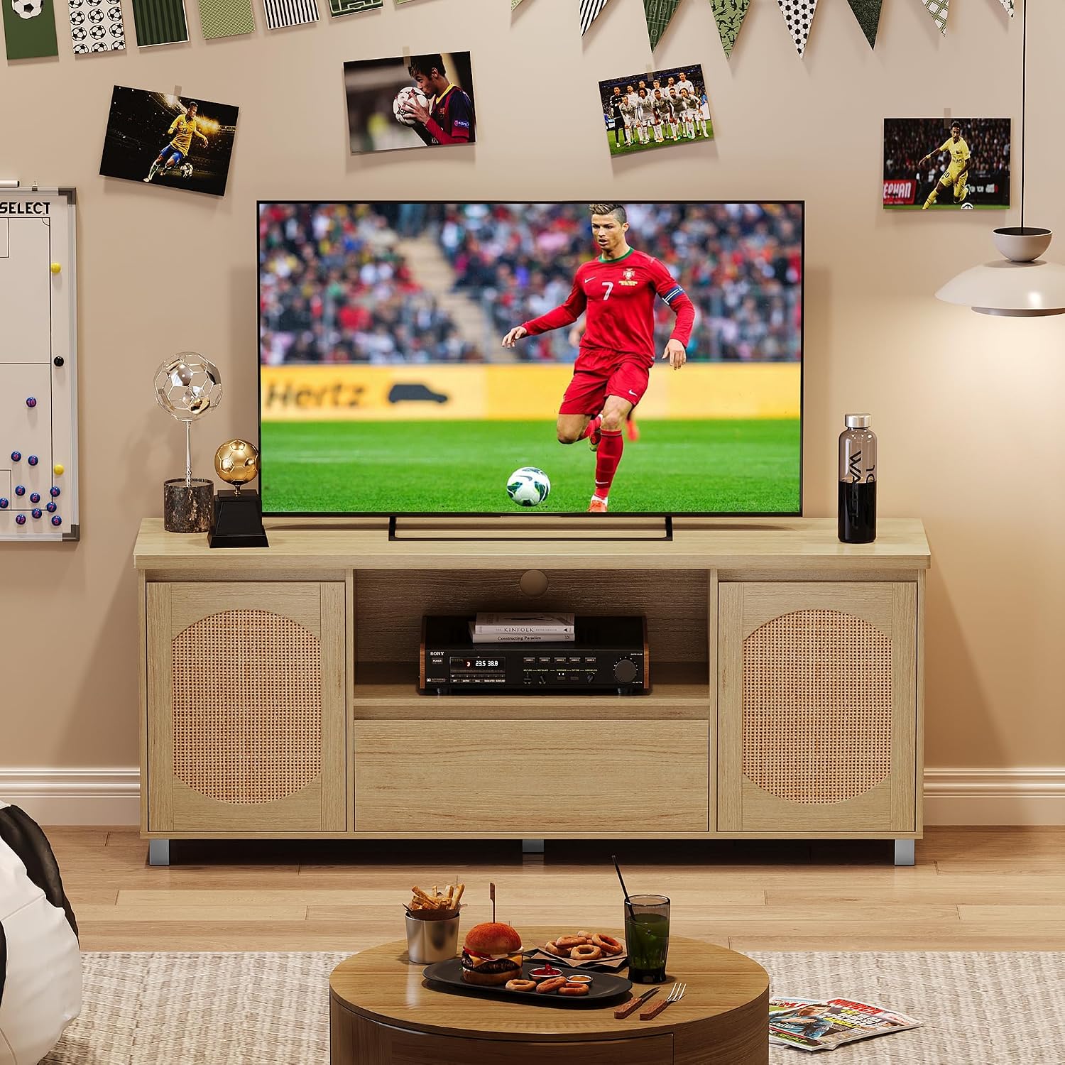 IDEALHOUSE 63in TV Stand for TVs Up to 70', Fluted Entertainment Center with Storage Drawer and Open Shelves, Modern TV Console Media Cabinet for Living Room, Bedroom