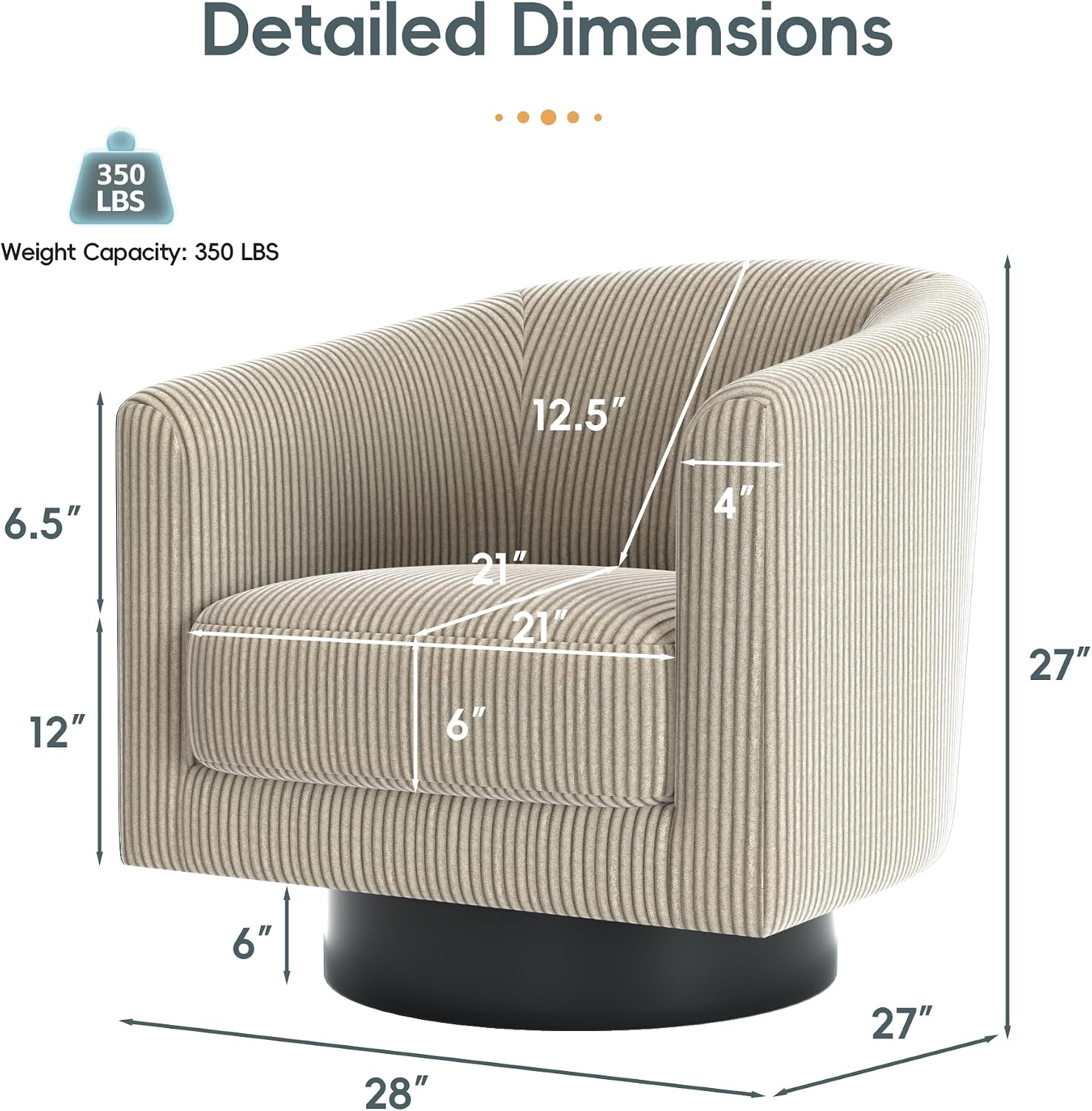 Swivel Accent Chairs, 360 Degree Bucket Chair, Modern Upholstered Barrel Armchair, Comfy Corduroy Single Sofa for Living Room Bedroom, Camel