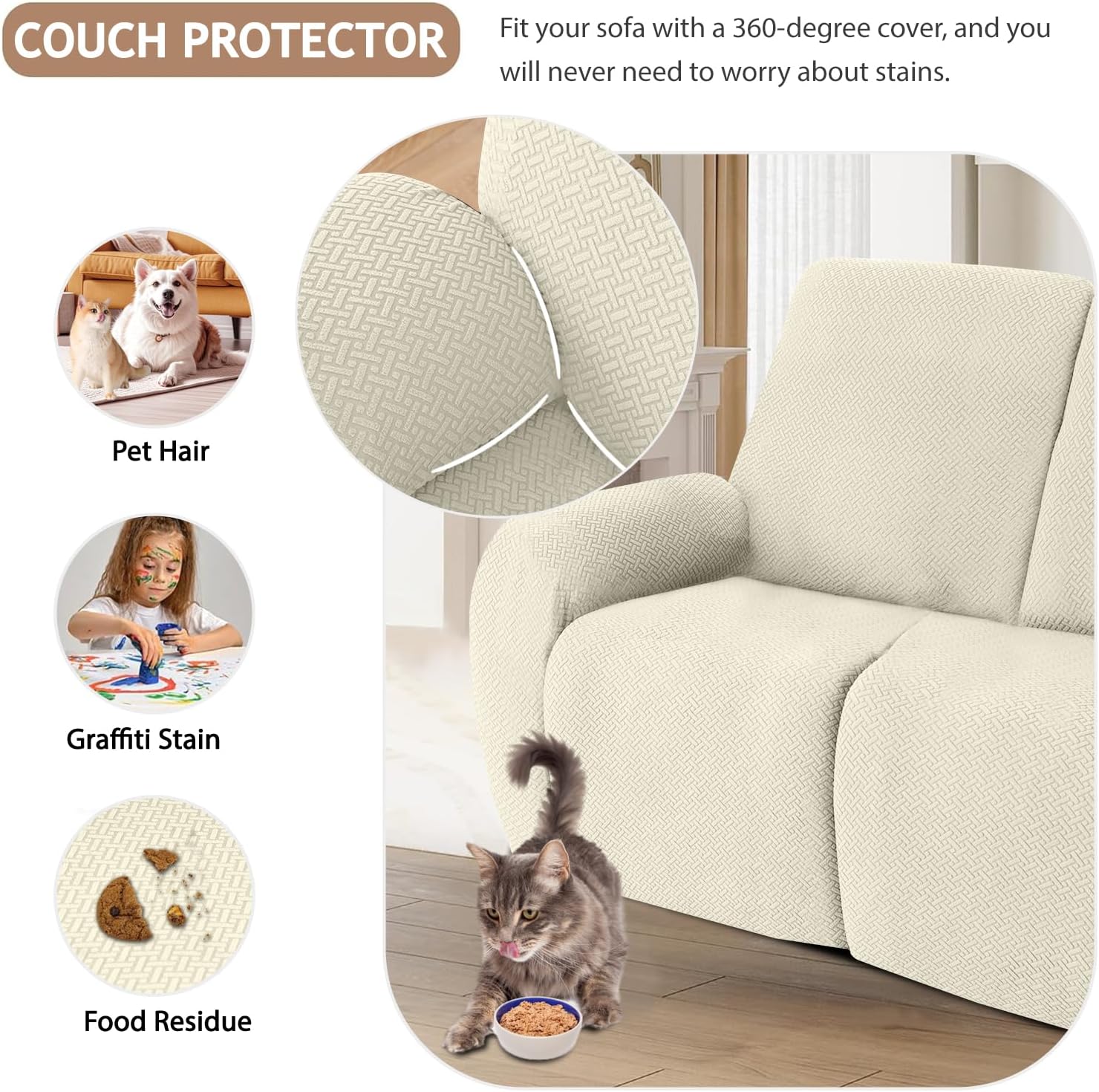 ALIECOM 100% Waterproof Recliner Sectional Couch Covers L Shape Stretch Corner Reclining Sectional Sofa Cover Washable Recliner Slipcover Protector for Dog Pet (5 Seat and 1 Console, Beige)