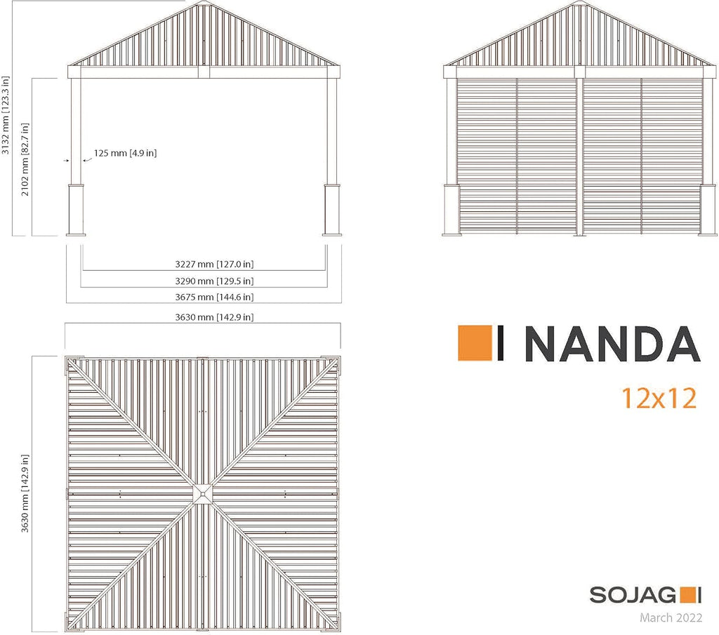 Sojag Outdoor 12' x 12' Nanda Louver Wall Hardtop Gazebo Outdoor Sun Shelter, Light Grey