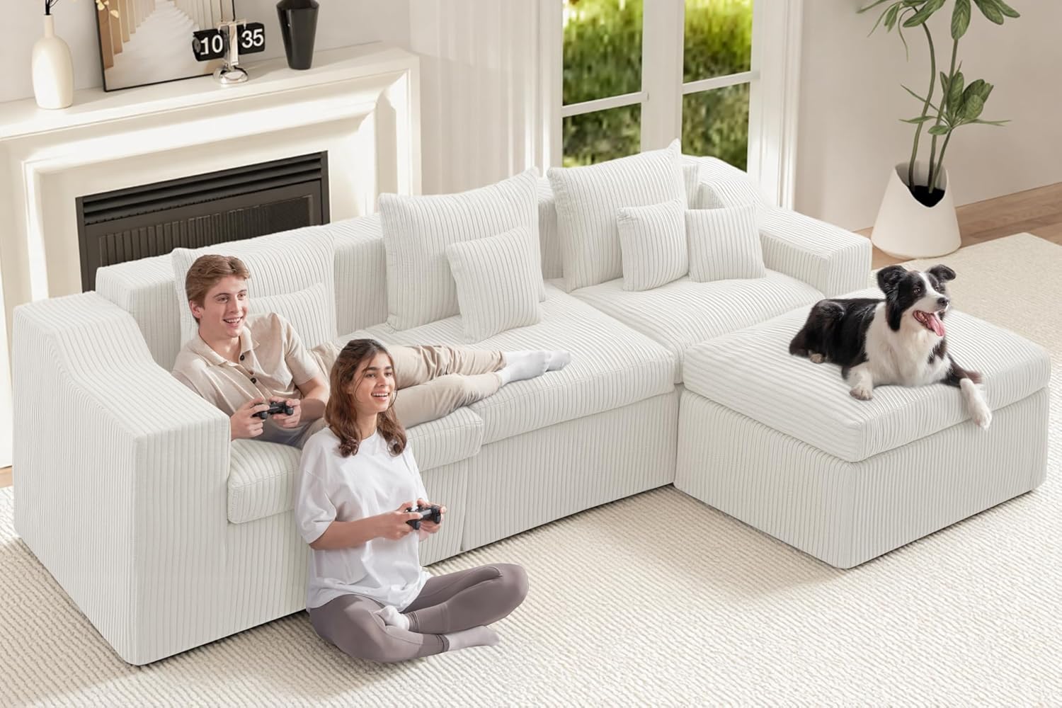 101' Modular Couch Sectionals with Ottoman, Big Comfy Cloud Couches, L Shaped 4 Seat Modular Sectional Sofa, Sectional Double Cushion Couches with Deep Seat for Living Room,No Assembly Required(Beige)