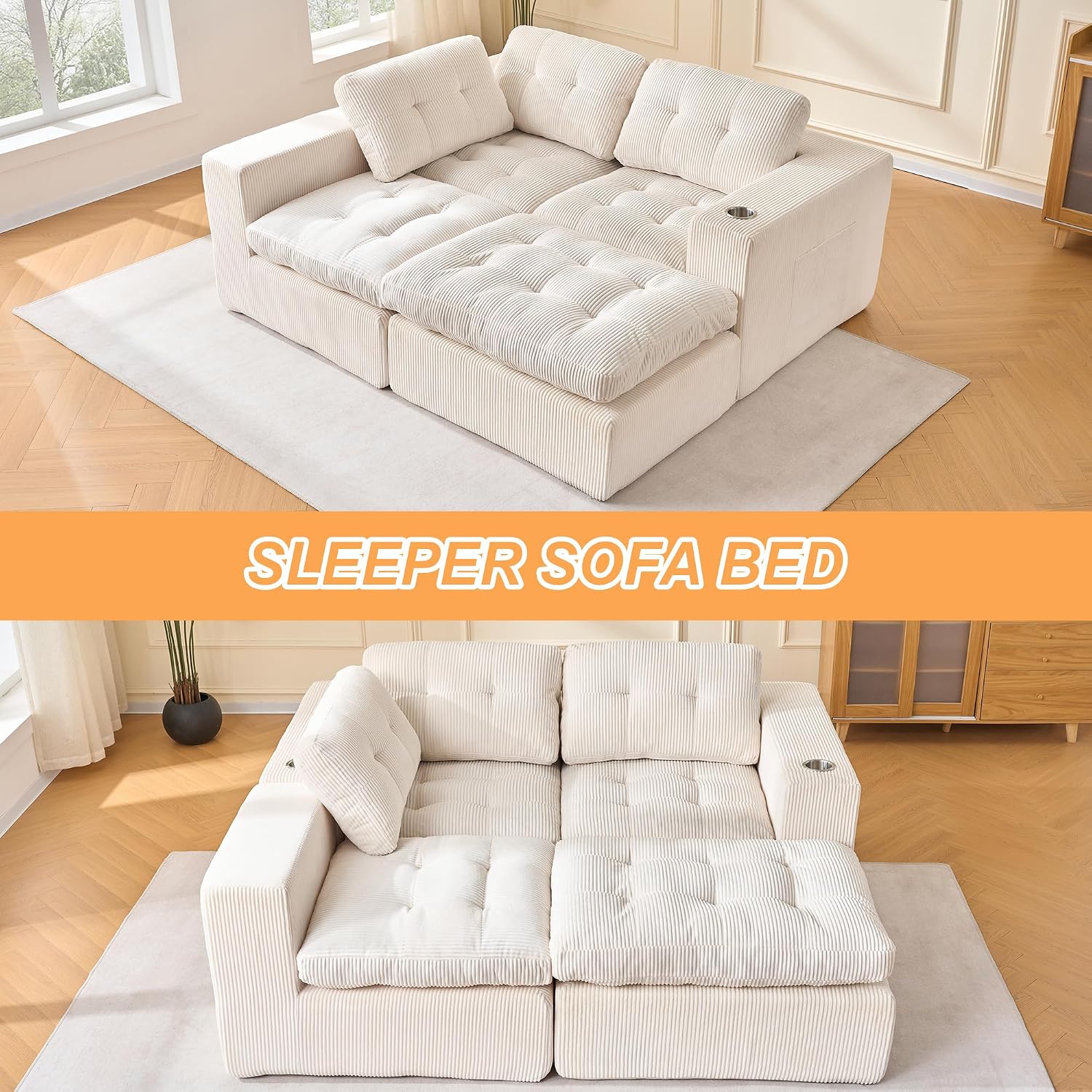 108' Modular Sectional Sofa, Cloud Sectional Couch with Deep Seat, Modern Modular L-Shape Sofa Couch with Chaise,Upholstered Couches for Living Room Bedroom (Light Beige)