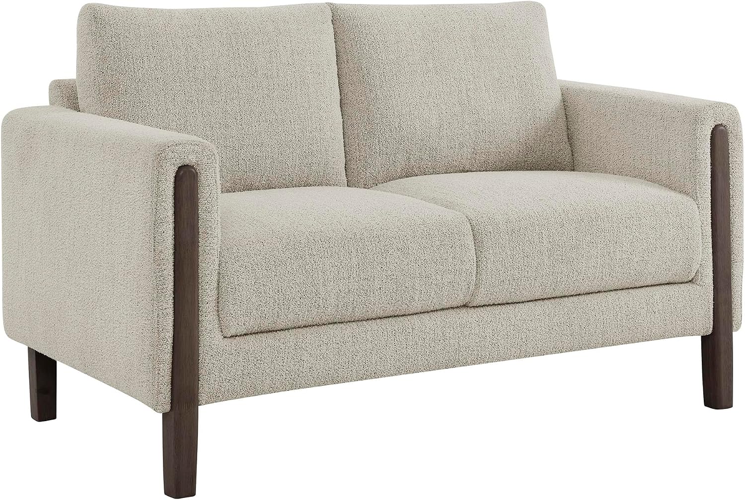 Modway Hawken 54 Inch Boucle Loveseat in Parchment Espresso with Wood Legs – Mid-Century Modern Small Space 2-Seater Sofa for Living Room, Bedroom, or Office Lounge