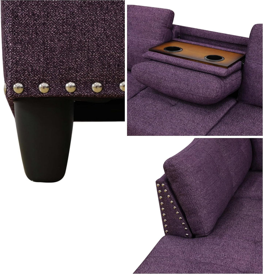 L-Shaped Sectional Sofa, Modern Sectional Couches Home Sofas for Living Room with Movable Chaise, Modular Living Room Sets Furniture for Apartment Bedroom & Office, Purple