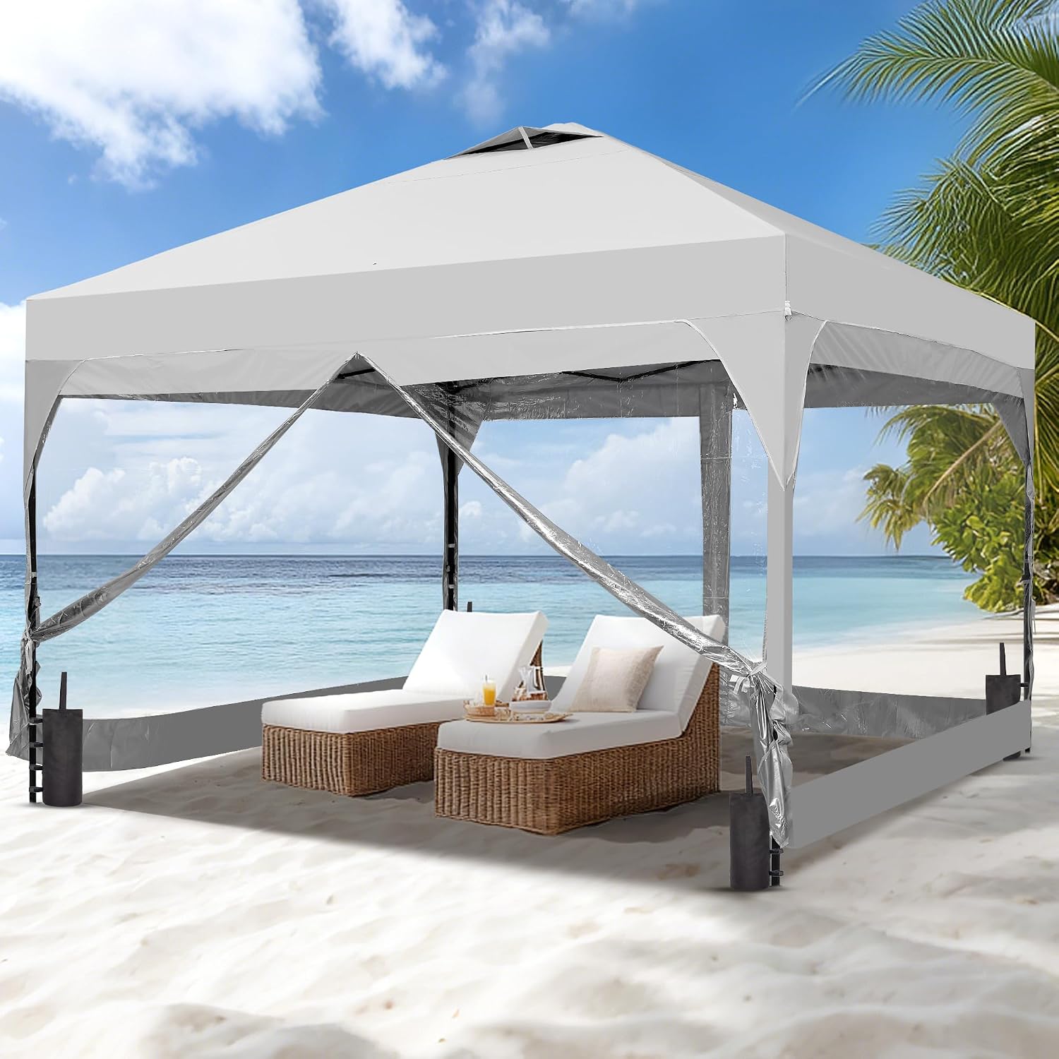 GDY 8x8 FT Pop Up Canopy Tent with One Push Setup,Setup Gazebo with 4 PVC Transparent Sidewalls,Easy Carry for Events, Parties, Camping, White