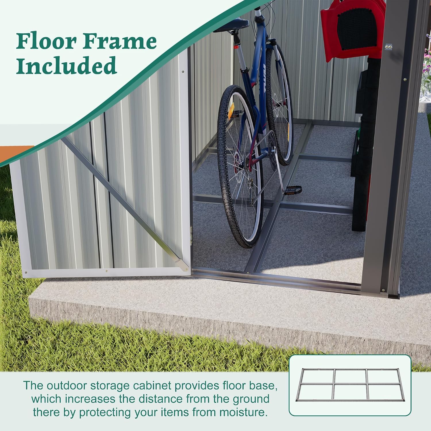 YOPTO 4×8 FT Lean to Metal Shed,Outdoor Heavy-Duty Storage Shed with Floor Base,All Weather Waterproof Garden Tool House W/Lockable Door&2 Air Vents,Reversible Door Design,for Backyard,Patio,Lawn,Gray