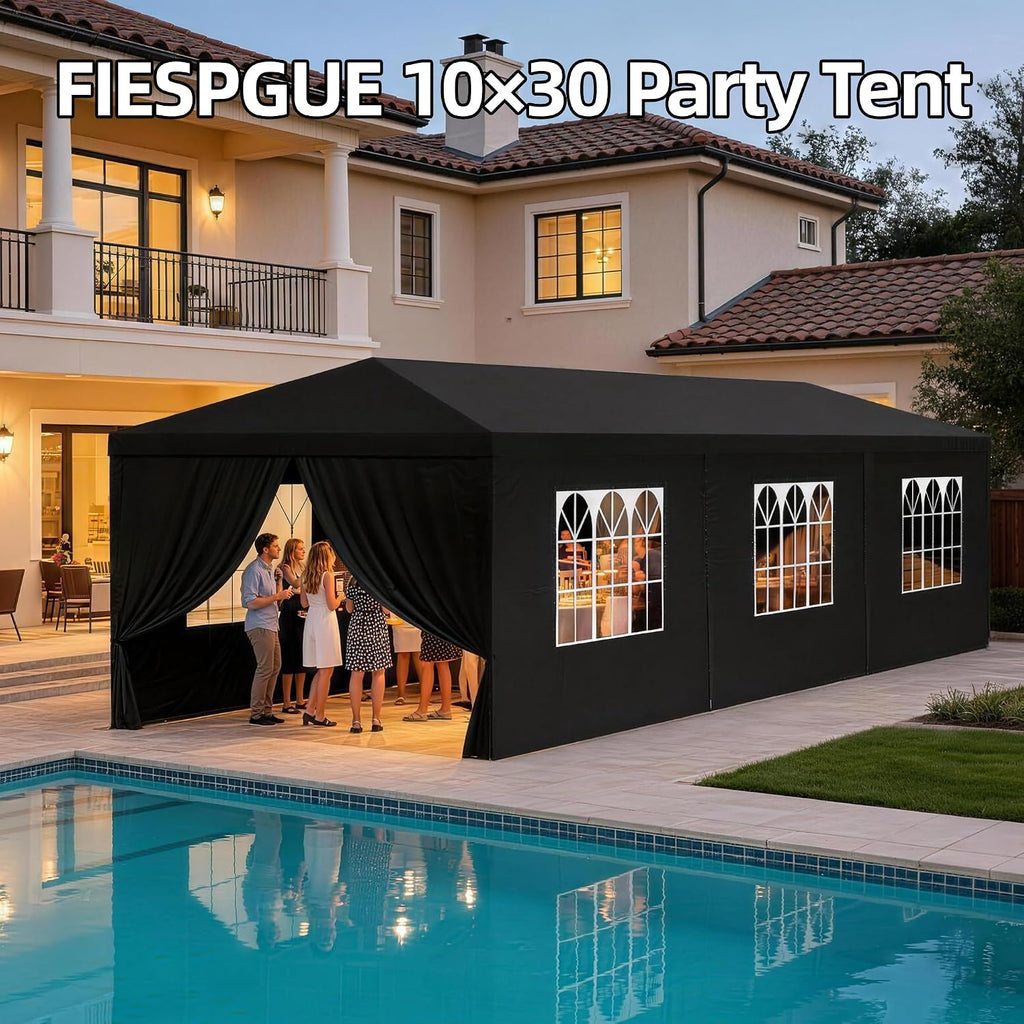 10x30 Party Tent Heavy Duty Outdoor Canopy Tents for Parties with 8 Removable Sidewalls Outside Large Gazebo Shelter Carpas para Fiestas for Backyard Patio Events Wedding BBQ, Black
