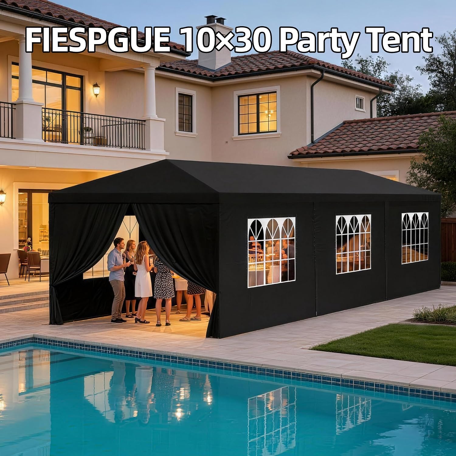 10x30 Party Tent Heavy Duty Outdoor Canopy Tents for Parties with 8 Removable Sidewalls Outside Large Gazebo Shelter Carpas para Fiestas for Backyard Patio Events Wedding BBQ, Black
