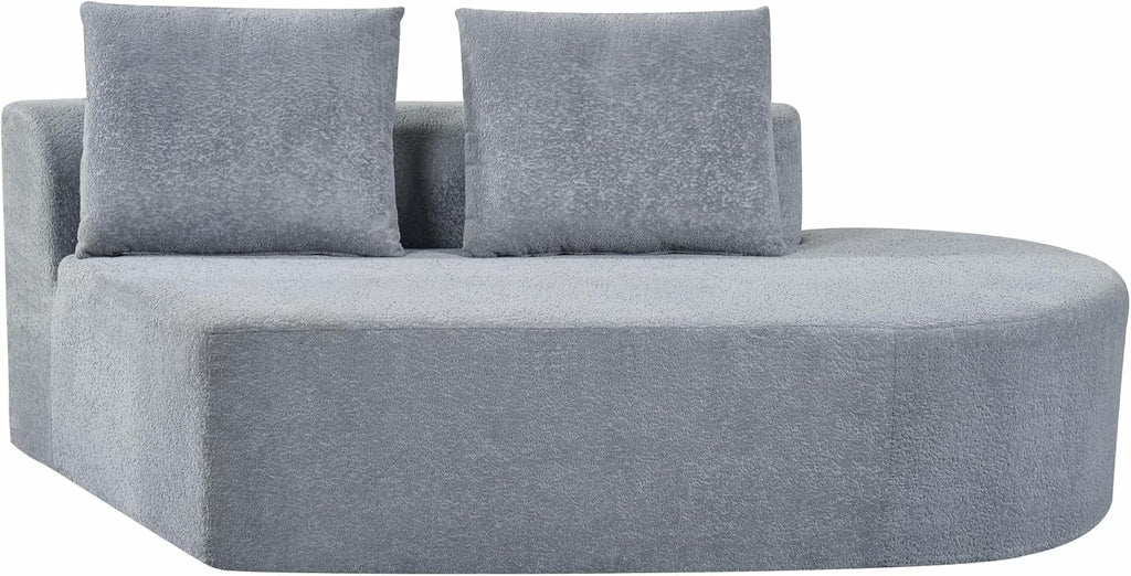 Merax 116' Curved Polyester Sectional Sofa, Modern Pearl Upholstery 3 Seat Cloud Couch with Chaise Lounge & 4 Pillows for Living Room, Light Gray